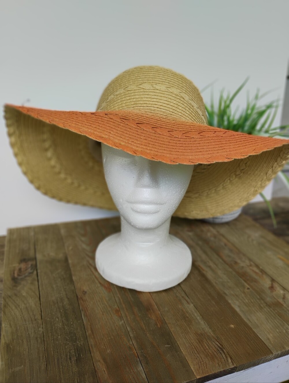 Ombre Wide Brim Straw Sun Hat Orange Natural NEW